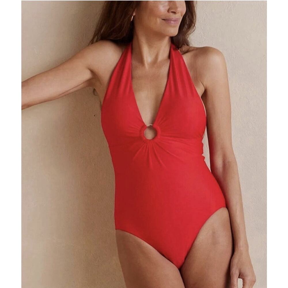 Summersalt The O Ring Reef One Piece Swimsuit Red Plunge Deep V Neck Size 20 New - Picture 2 of 7